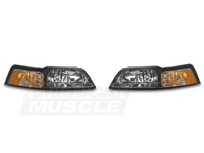 Raxiom 42011 99-04 Ford Mustang Axial Series OE Style Headlights- Chrome Housing (Clear Lens)