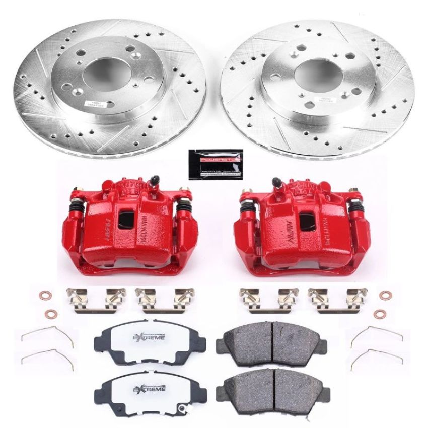 PowerStop KC6317-26 Z26 Street Performance Ceramic Brake Pad, Drilled Slotted Rotor, and Caliper Kit