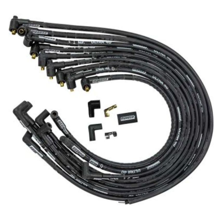 Moroso 73825 Chevrolet Small Block Ignition Wire Set - Ultra 40 - Sleeved - Non-HEI - 90 Degree - Black