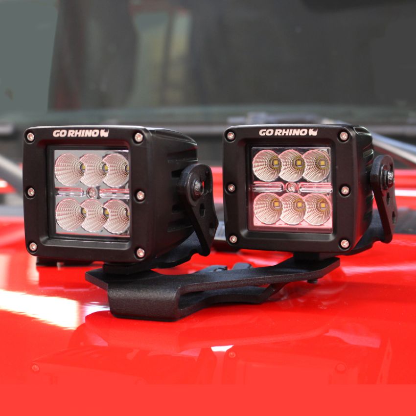 Go Rhino 732231T 18-20 Jeep Wrangler JL/JLU/Gladiator JT Light Mount - Two 3in Cubes