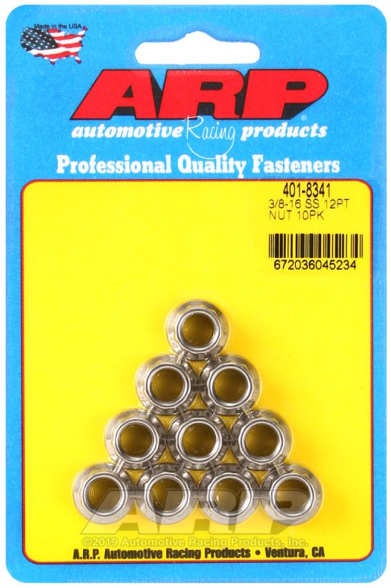 ARP ARP401-8341 3/8-16 SS 12pt Nut Kit 10pk