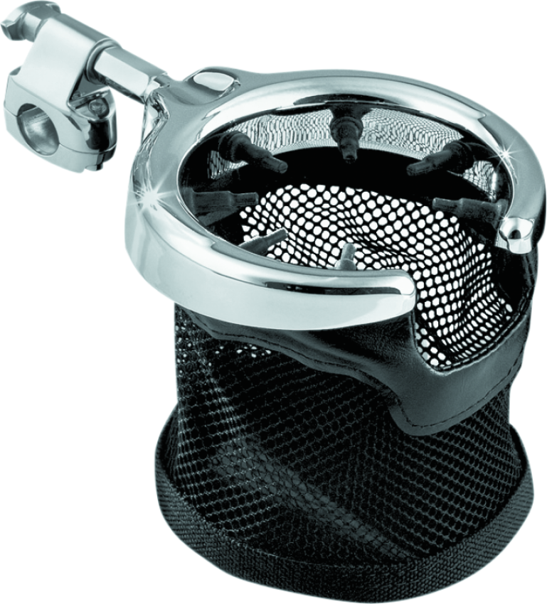 Kuryakyn 1484 Universal Passenger Drink Holder With Basket Black & Chrome
