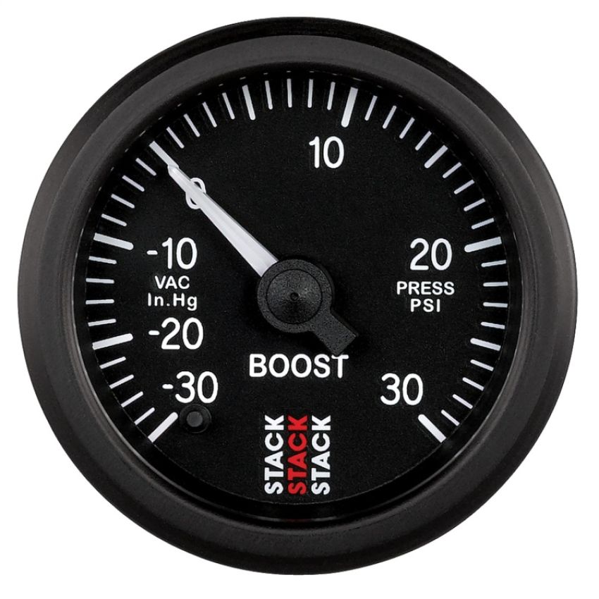 AutoMeter ST3312 Stack 52mm -30INHG to +30 PSI (Incl T-Fitting) Pro Stepper Motor Boost Press Gauge - Black