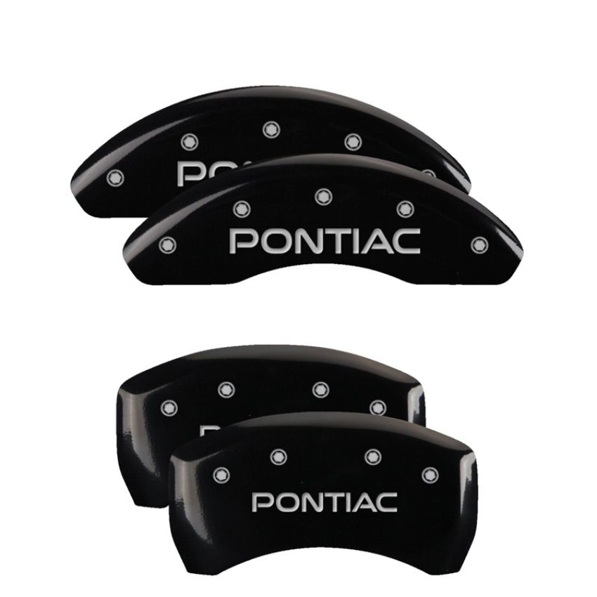 MGP 18025SPOPBK 4 Caliper Covers Engraved Front & Rear Pontiac Black finish silver ch