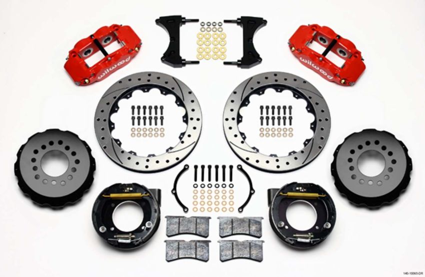 Wilwood 140-10093-DR Narrow Superlite 4R Rear P-Brk Kit 12.88in Drilled Red Chevy C-10 2.42 Offset 5-lug