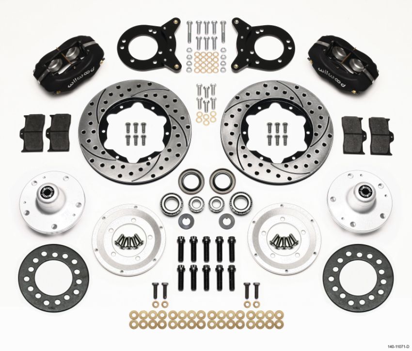 Wilwood 140-11071-D Forged Dynalite Front Kit 11.00in Drilled 1965-1969 Mustang Disc & Drum Spindle