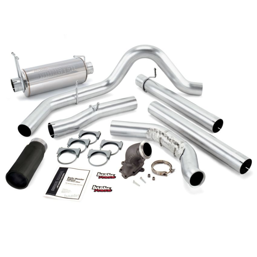 Banks Power 48658-B 99 Ford 7.3L w/Cat Conv Monster Exhaust w/ Power Elbow - SS Single Exhaust w/ Black Tip