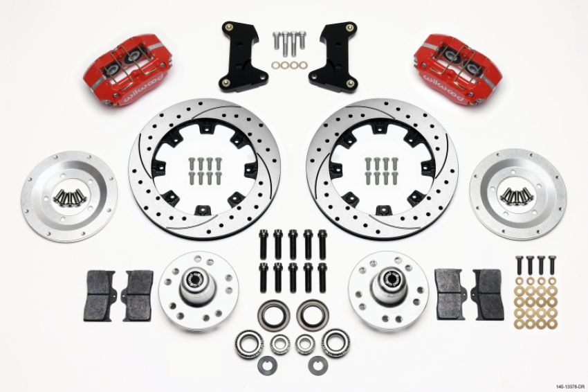 Wilwood 140-13378-DR Dynapro Dust-Boot Front Kit 12.19in Drilled Red 74-80 Pinto/Mustang II Disc Spindle only