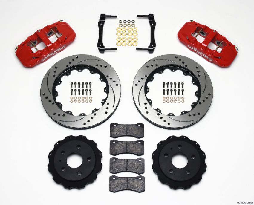 Wilwood 140-11270-DR AERO4 Rear Kit 14.25in Drilled Red 2010-2015 Camaro
