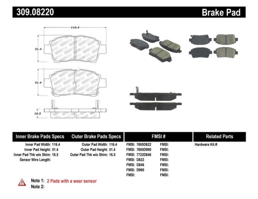 Stoptech 309.08220 Performance 00-05 Spyder MR2 / 00 Celica GT / 04-07 xA/xB Front Brake Pads