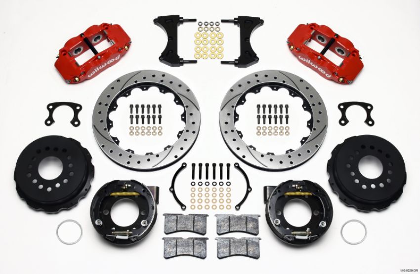 Wilwood 140-9220-DR Narrow Superlite 4R Rear P-Brk Kit 12.88in Drilled Red Small Ford 2.50in Offset