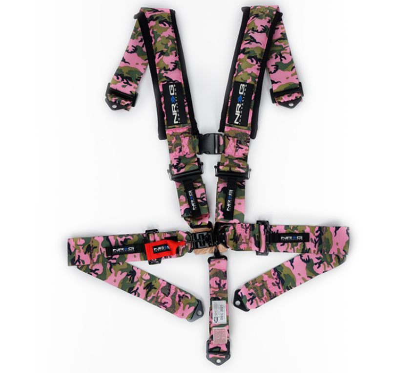 NRG SBH-5PCPKCAMO-1221 SFI 16.1 5pt 3in. Seat Belt Harness/ Latch Link - Pink Camo