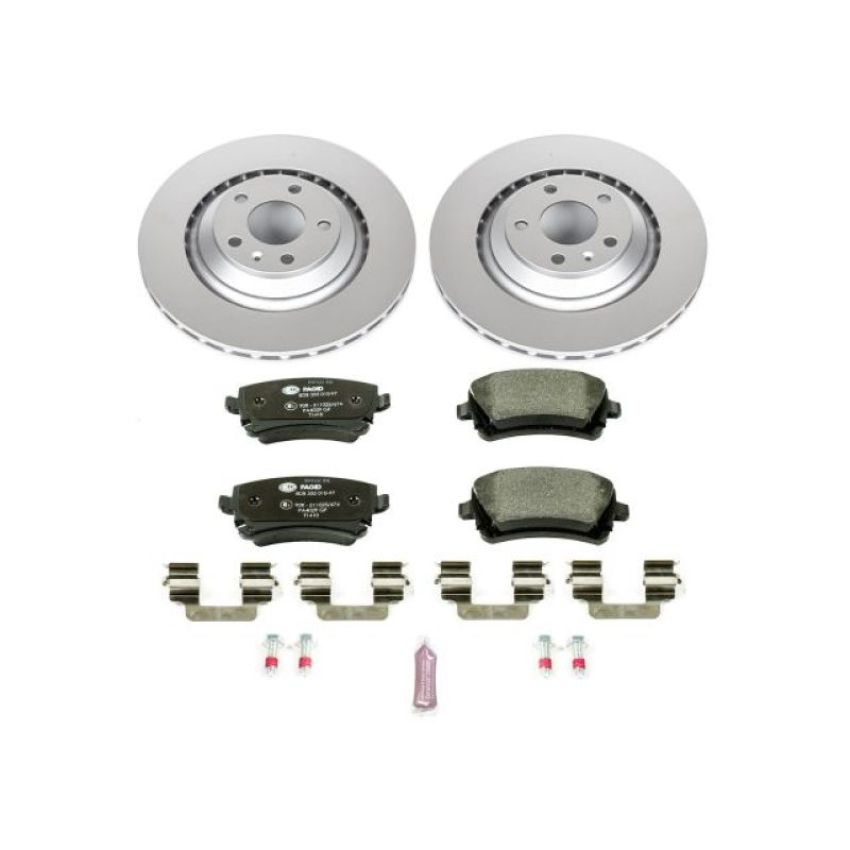 PowerStop ESK4567 Genuine Geomet Coated Rotors, ECE-R90 Brake Pads + Hardware Kit