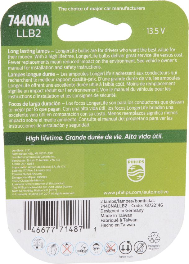 Philips 7440NALLB2 Philips LongerLife Miniature 7440NALL