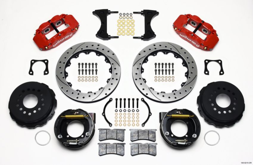 Wilwood 140-9215-DR Narrow Superlite 4R Rear P-Brk Kit 12.88in Drilled Red Chevy 12 Bolt-Spec 3.15in Brng