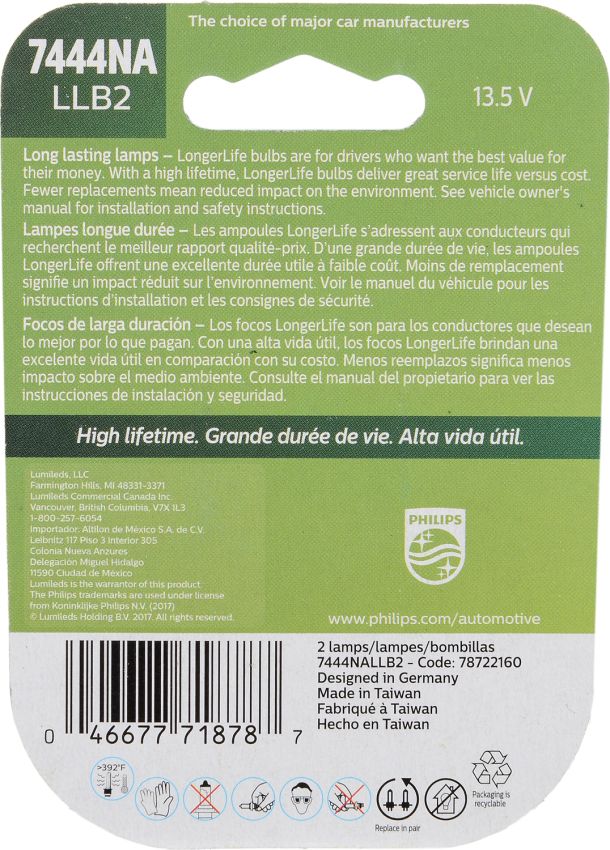 Philips 7444NALLB2 Philips LongerLife Miniature 7444NALL