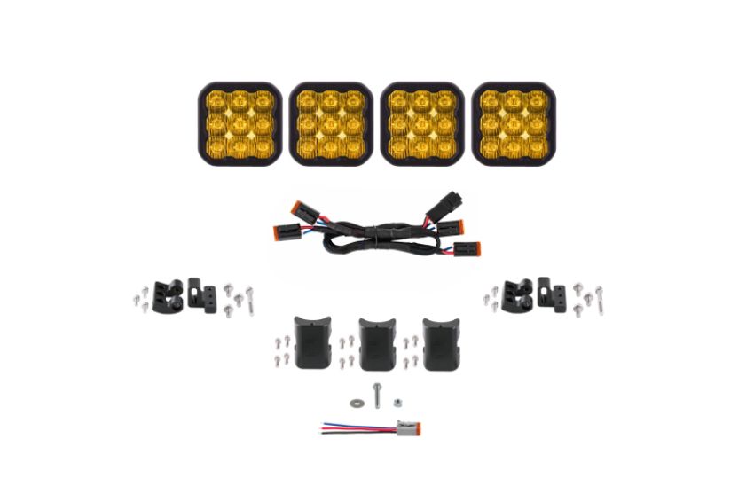 Diode Dynamics DD7253 SS5 Pro Universal CrossLink 4-Pod Lightbar - Yellow Driving