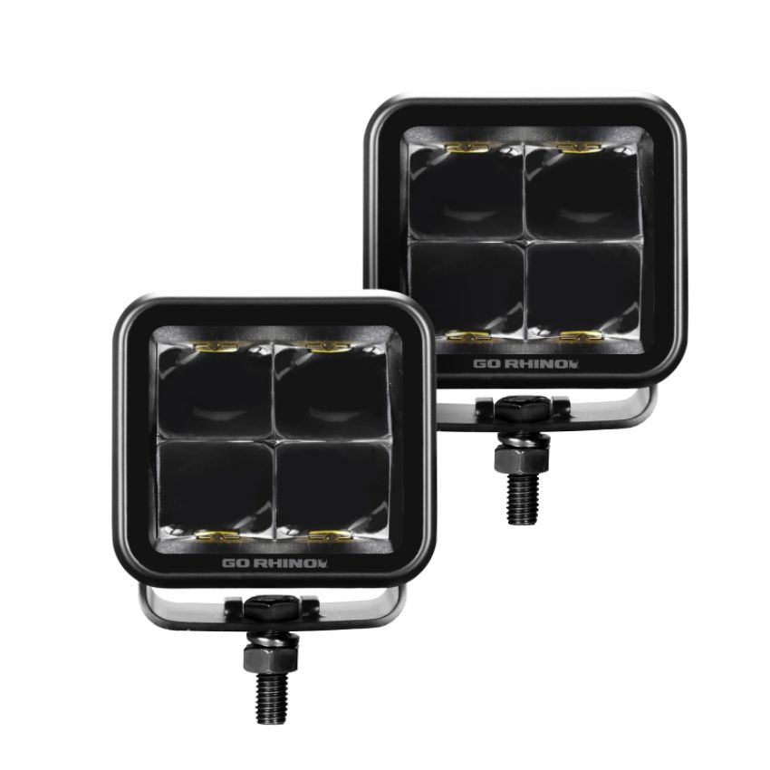 Go Rhino 750200321SCS Xplor Blackout Series Cube LED Spot Light Kit (Surface/Threaded Stud Mnt) 2x2 - Blk (Pair)