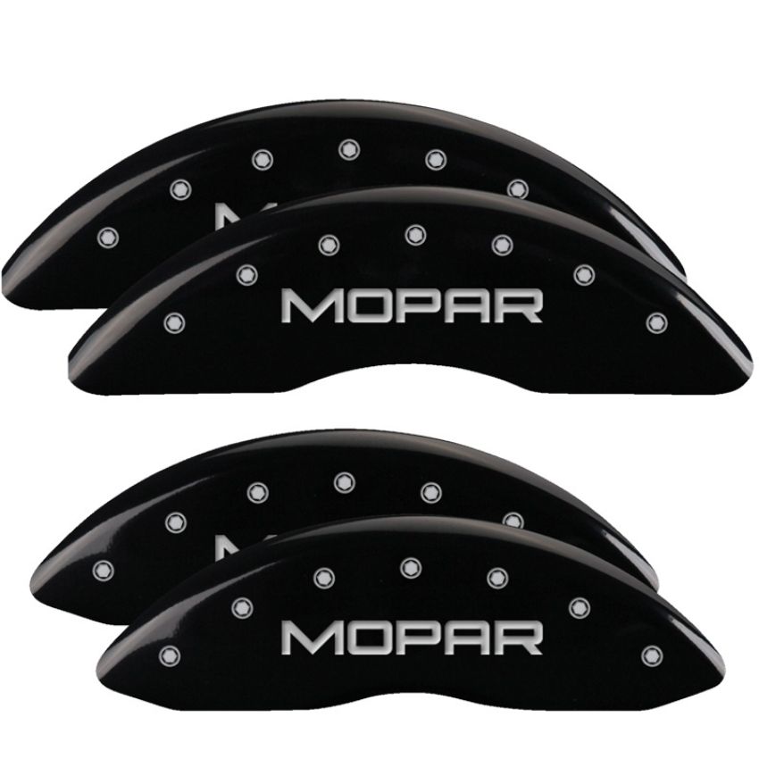MGP 12124SMOPBK 4 Caliper Covers Engraved Front & Rear MOPAR Black finish silver ch