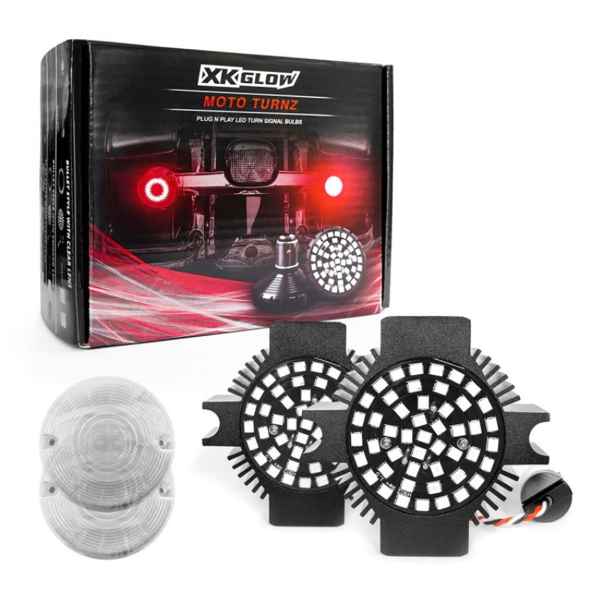XKGLOW XK1156F-R-C XK Glow Motorcycle Rear LED Turn Signal Kit - 1156 Flat Style Clear Lenses