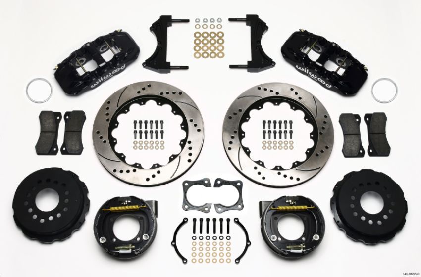 Wilwood 140-10953-D AERO4 Rear P-Brake Kit 14.00in Drilled 58-64 Olds/Pontiac Ends 2.81in Offset