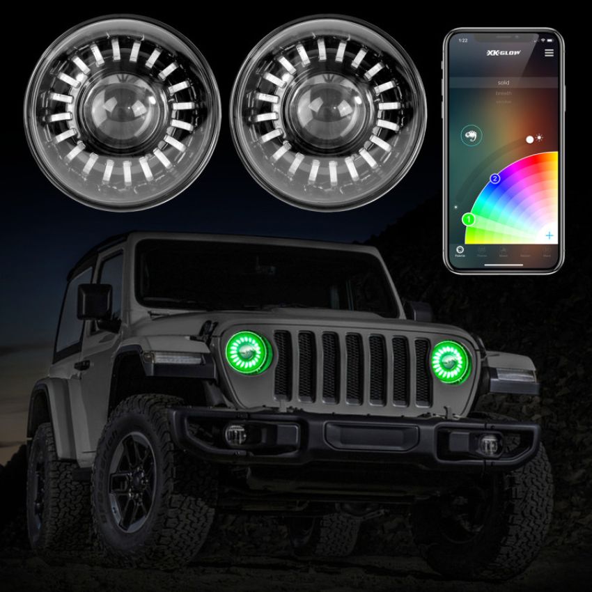 XKGLOW XK-7IN-JP-KIT-JL XK Glow 2pc 7in App Control RGB Wrangler JL Headlight Kit w/ Mounting Brackets