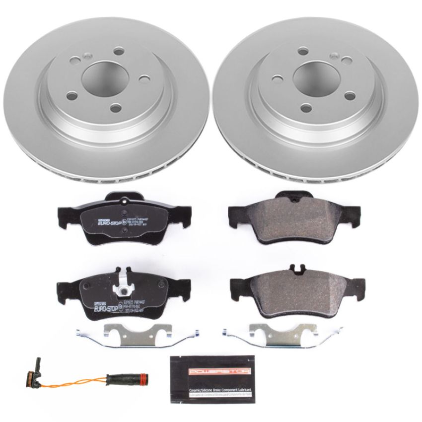 PowerStop ESK6569 Genuine Geomet Coated Rotors, ECE-R90 Brake Pads + Hardware Kit