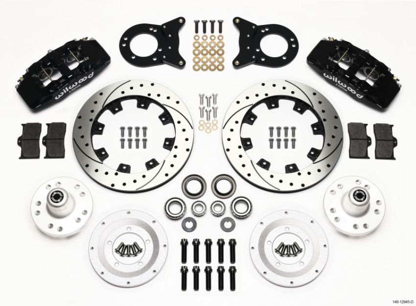 Wilwood 140-12945-D Dynapro 6 Front Hub Kit 12.19in Drilled 1970-1973 Mustang Disc & Drum Spindle