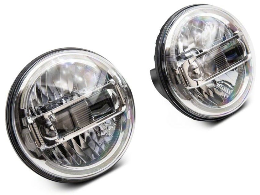 Raxiom J155569 97-18 Jeep Wrangler TJ & JK Axial 7-In LED Headlights w/ DRL- Chrome Housing (Clear Lens)