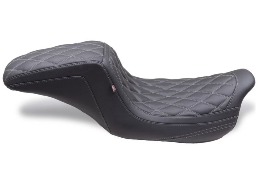 Mustang Motorcycle 75299GM Mustang 08-24 HD FL Touring Double Diamond Squareback 1PC Seat - Black w/ Grey Stitching