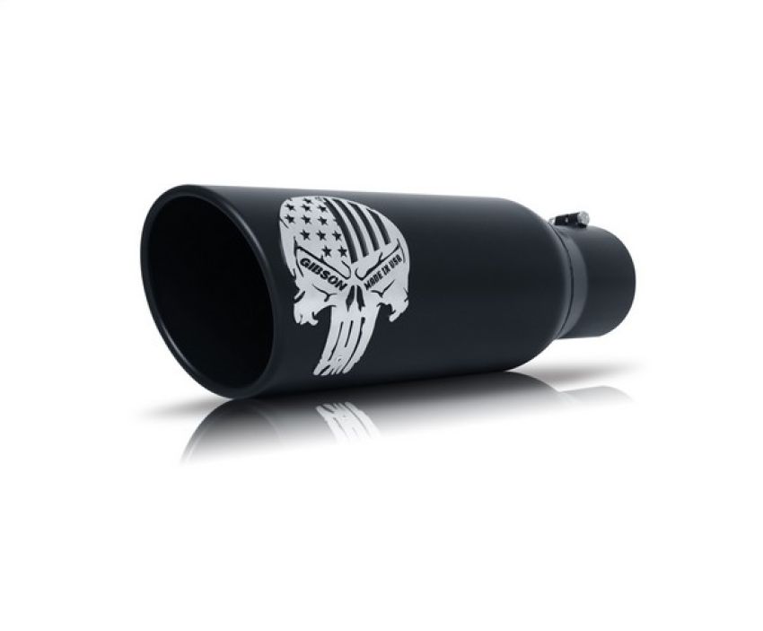 Gibson Performance Exhaust 76-1001 Patriot Skull Rolled Edge Angle Exhaust Tip; Black Ceramic