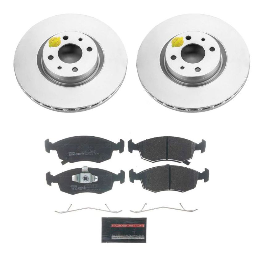 PowerStop ESK7168 Genuine Geomet Coated Rotors, ECE-R90 Brake Pads + Hardware Kit