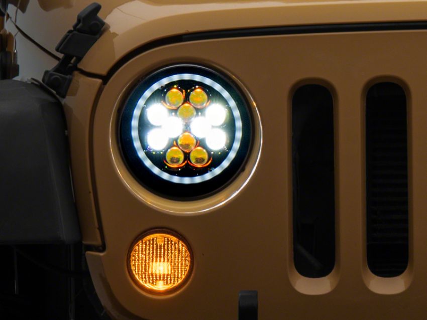 Raxiom J152602 07-18 Jeep Wrangler JK Axial Spider LED Headlights w/Angel Eye Halo- Blk Housing (Clear Lens)