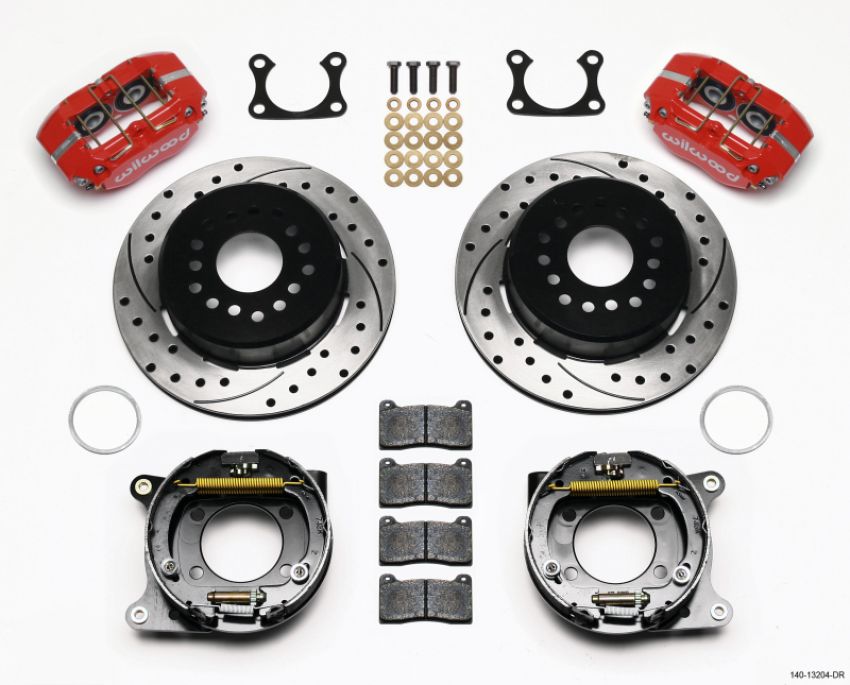 Wilwood 140-13204-DR Dynapro Dust-Boot P/S Park Brake Kit Drilled Red Big Ford 2.36in Offset