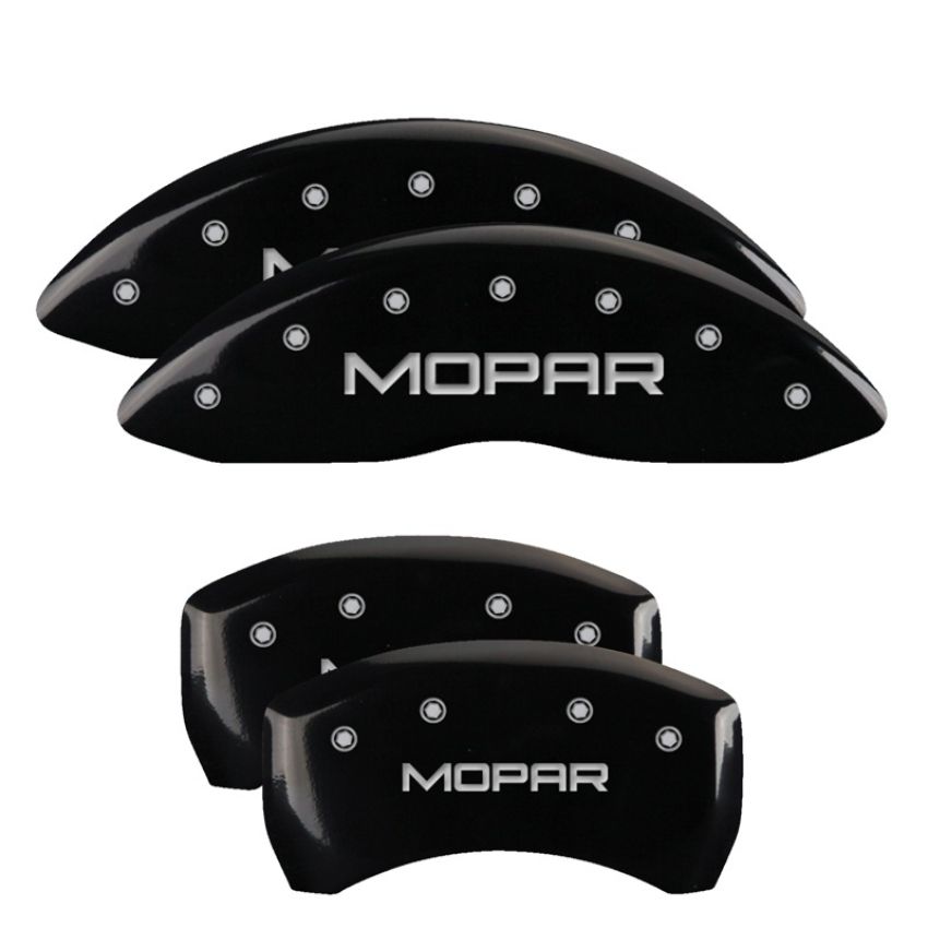 MGP 32004SMOPBK 4 Caliper Covers Engraved Front & Rear MOPAR Black finish silver ch