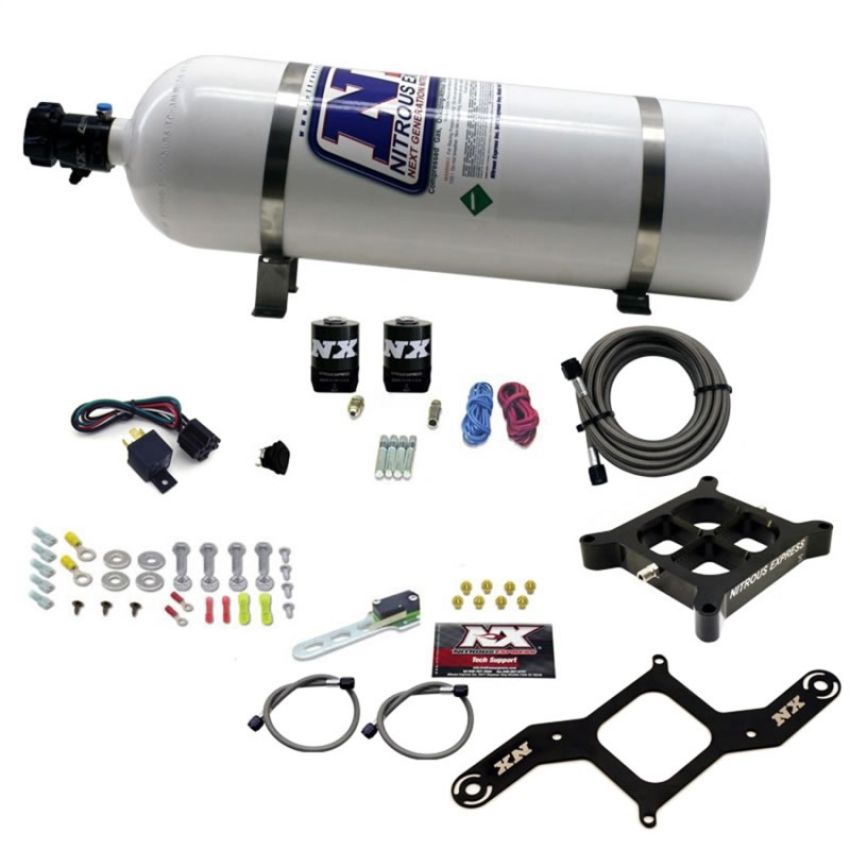 Nitrous Express 63540-15 4150 SINGLE ENTRY CROSSBAR PLATE SYSTEM, PRO POWER(100-500HP) W/15LB BOTTLE