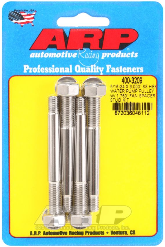 ARP 400-3209 5/16-24 X 3.000 SS Hex Water Pump Pulley w/ 1.750in Fan Spacer Stud Kit