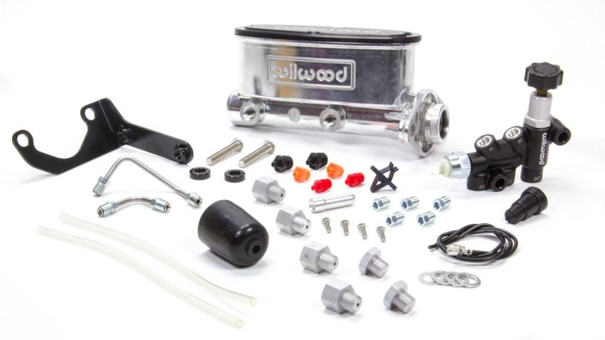 Wilwood 261-13269-P HV Tandem M/C Kit w L/H Bracket & Prop Valve - 1in Bore Ball Burnished