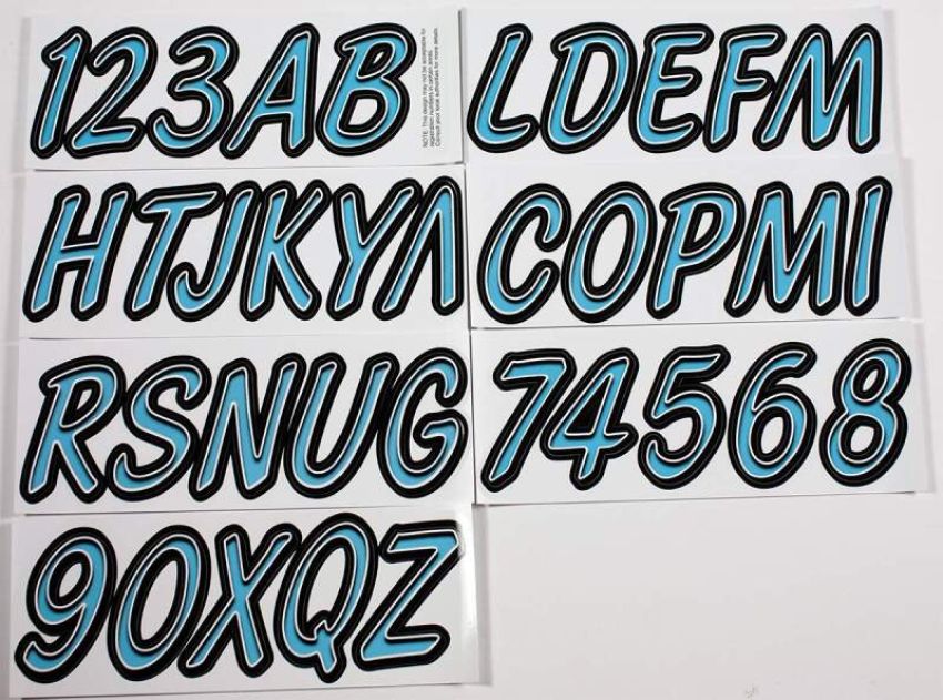 Hardline CYBKG400 Boat Lettering Registration Kit 3 in. - 400 Cyan Blue/Black
