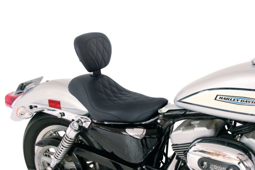 Mustang Motorcycle 79814 Mustang 04-21 Harley Sportster Wide Tripper Solo Seat w/Driver Backrest Diamond Stitch - Black
