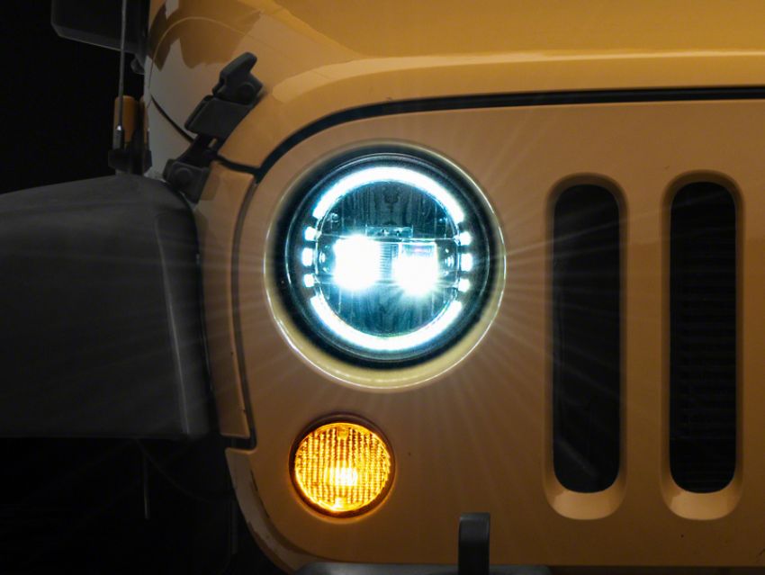 Raxiom J155569 97-18 Jeep Wrangler TJ & JK Axial 7-In LED Headlights w/ DRL- Chrome Housing (Clear Lens)