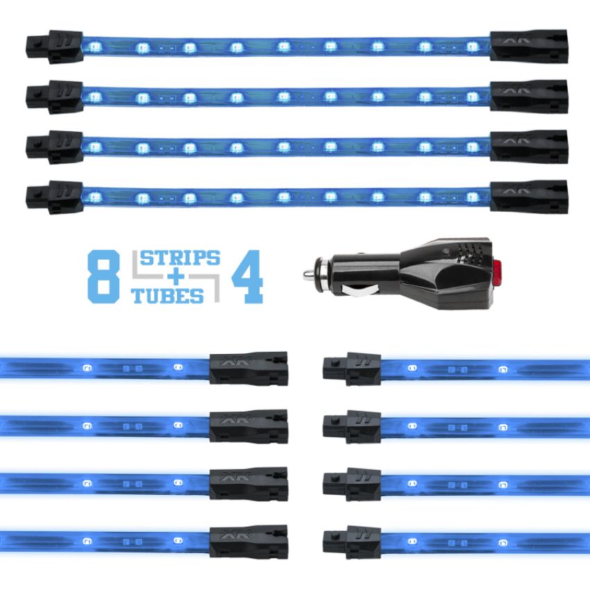 XKGLOW XK041005-AB XK Glow Strip Single Color Underglow LED Accent Light Car/Truck Kit Light Blue - 8x24In + 4x 8In