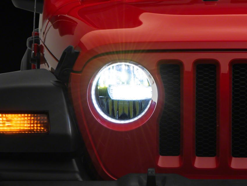 Raxiom J164371 18-23 Jeep Wrangler JL Axial Series 9-In LED Headlights- Blk Housing (Clear Lens)