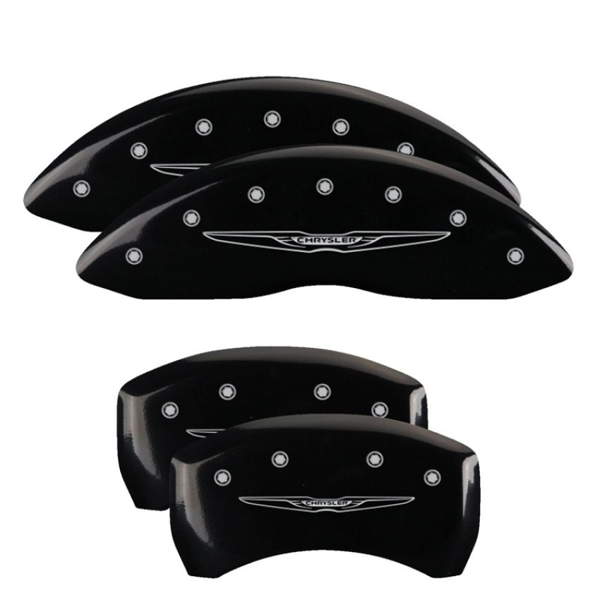 MGP 32016SCW2BK 4 Caliper Covers Engraved Front & Rear Style 2/Chrysler Wing Black finish silver ch