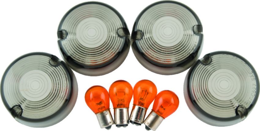 Bikers Choice 482544 86-99 FXST 86-01 FXD FXR XL Smoked Turn Signal Lens & Amber Bulb Kit Repl H-D 69306-02