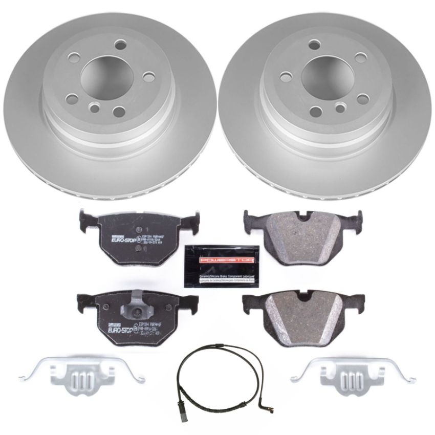 PowerStop ESK5984 Genuine Geomet Coated Rotors, ECE-R90 Brake Pads + Hardware Kit