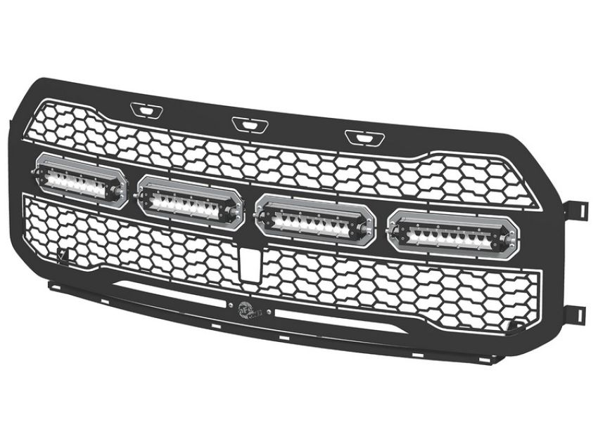 aFe Power 79-21002L Scorpion Complete Replacement Tread Design Grille Flat Black w/ LED Lights