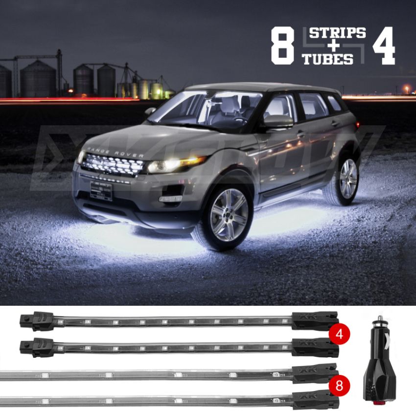 XKGLOW XK041005-W XK Glow Strip Single Color Underglow LED Accent Light Car/Truck Kit White - 8x24In Tube + 4x8In
