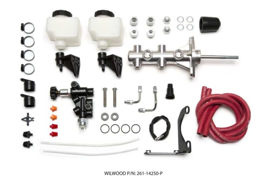 Wilwood 261-14250-P Tandem Remote M/C Kit w L/H Brkt & Prop Valve - 15/16in Bore Ball Burnished-W/Pushrod
