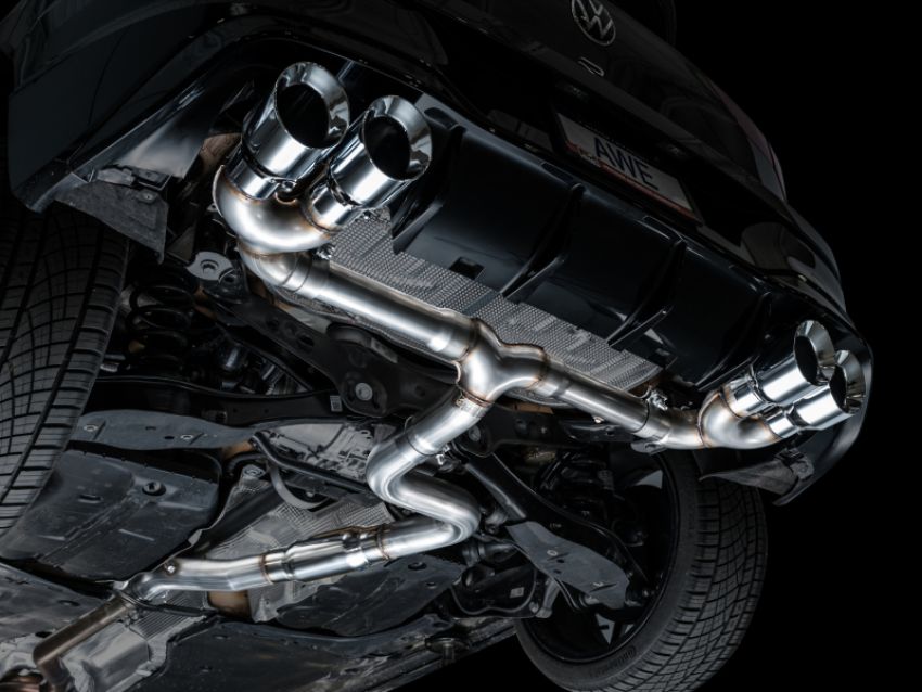AWE Tuning 3020-42658 AWE MK8 Volkswagen Golf R 3in Track Edition Quad Exhaust - Chrome Silver Tips